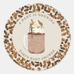 A Baby Is Brewing Iced Coffee Beans Baby Shower Classic Round Sticker