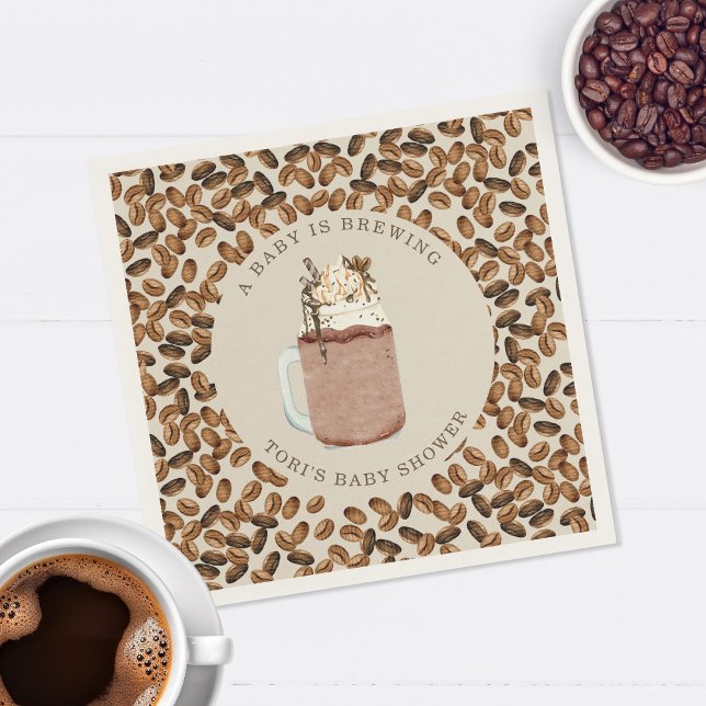 A Baby Is Brewing Iced Coffee Beans Baby Shower Napkin (Creator Uploaded)