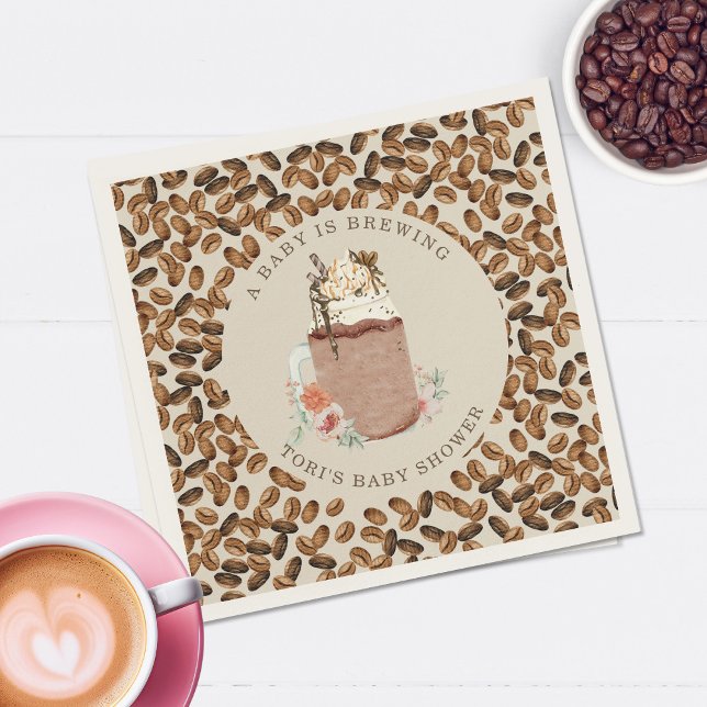 A Baby Is Brewing Iced Coffee Floral Baby Shower Napkin (Creator Uploaded)