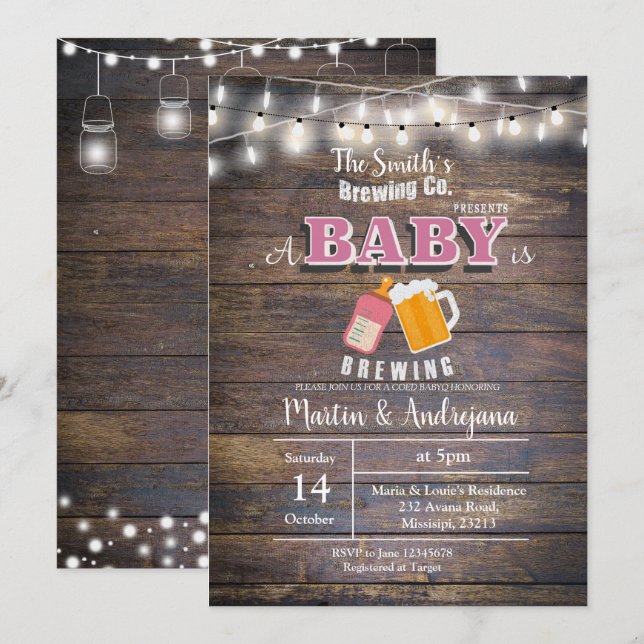 A baby is brewing invitation Girl BaByQ invitation (Front/Back)