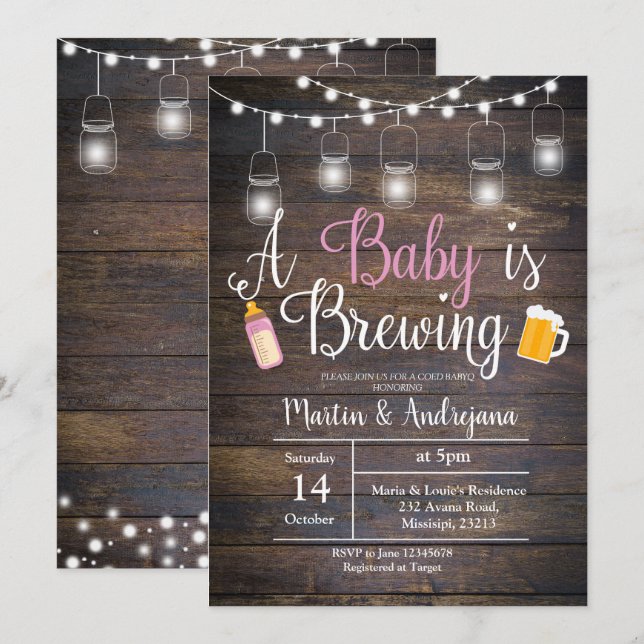 A baby is brewing invitation Girl pink invitation (Front/Back)