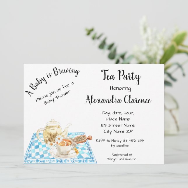 A Baby is Brewing Invitation Tea Party Baby Shower (Standing Front)