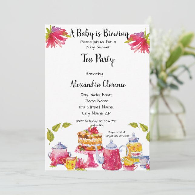A Baby is Brewing Invitation Tea Party Baby Shower (Standing Front)