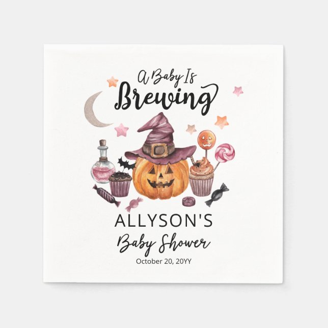 A Baby Is Brewing Jack-O-Lantern Halloween Shower  Napkin (Front)