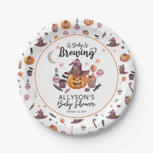 A Baby Is Brewing Jack-O-Lantern Halloween Shower Paper Plate