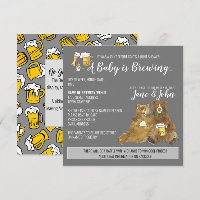 A Baby is Brewing - Joint Baby Shower Invitation (Front/Back)