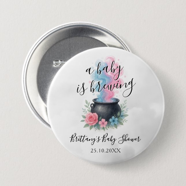 A Baby Is Brewing Magical Cauldron 7.5 Cm Round Badge (Front & Back)
