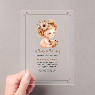 "A Baby is Brewing" Mocha Mousse Baby Shower Acrylic Invitations