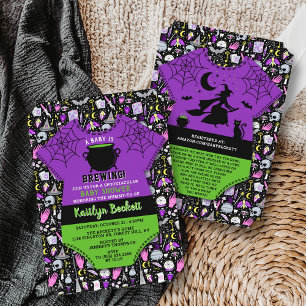 "A Baby Is Brewing" Modern Halloween Baby Shower Invitation