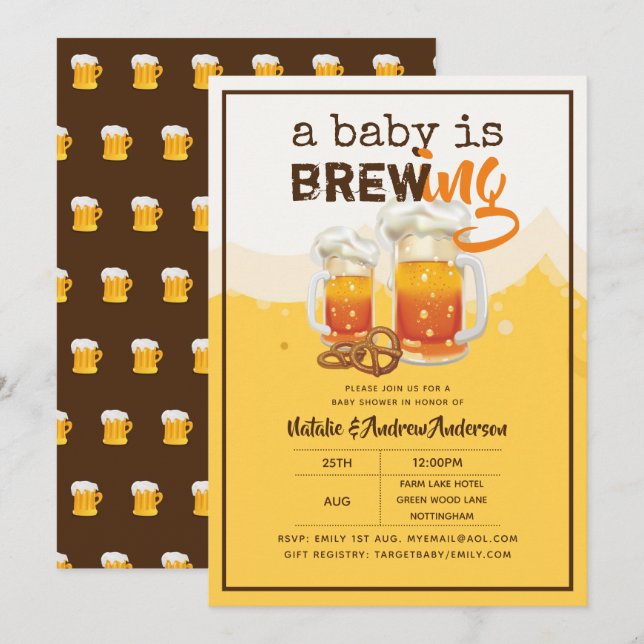A Baby Is Brewing Momma Pint Beer  Modern Boy Girl Invitation (Front/Back)