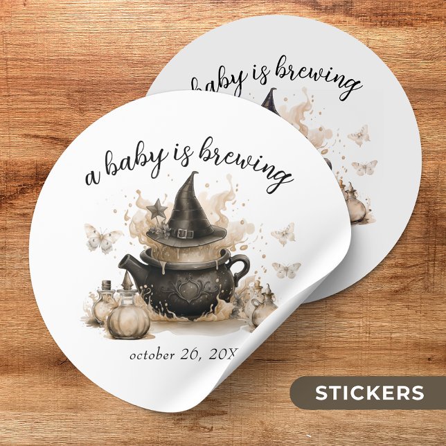 A Baby Is Brewing Neutral Halloween Baby Shower  Classic Round Sticker (Creator Uploaded)