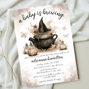 A Baby Is Brewing Neutral Halloween Baby Shower Invitation