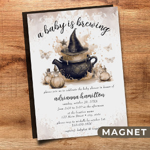 A Baby Is Brewing Neutral Halloween Baby Shower Magnetic Invitation