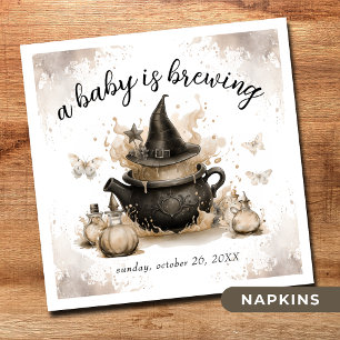 A Baby Is Brewing Neutral Halloween Baby Shower  Napkin