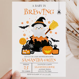 A Baby is Brewing Orange Halloween Baby Shower Invitation