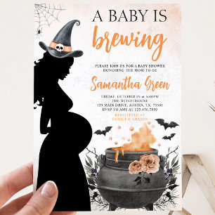 A Baby is Brewing Orange Halloween Baby Shower Invitation
