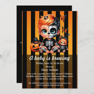 A Baby is Brewing, Orange Halloween Baby Shower Invitation