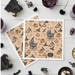 A Baby is Brewing Orange Victorian Baby Carriage Napkin