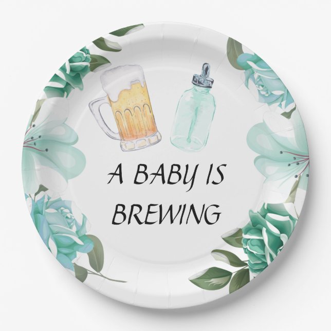 A Baby Is Brewing Paper Plate (Front)