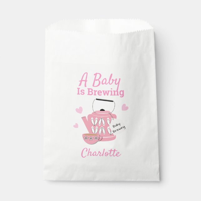 A Baby Is Brewing Pink Baby Girl Shower Favour Bags (Front)