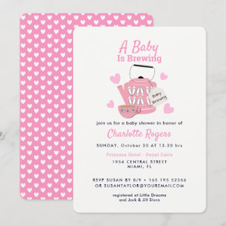A Baby Is Brewing Pink Baby Girl Shower Invitation