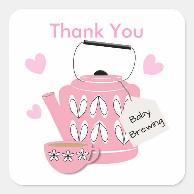 A Baby Is Brewing Pink Baby Girl Shower Square Sticker (Front)