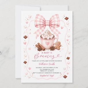 A Baby Is Brewing Pink Bow Hot Cocoa Baby Shower Invitation