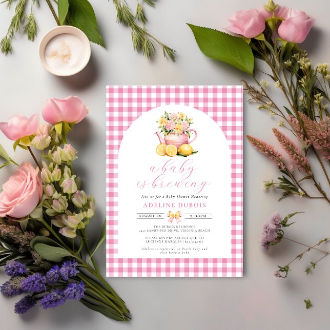 A Baby is Brewing Pink Flower Baby Shower  Invitation (Creator Uploaded)