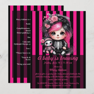 A Baby is Brewing Pink Halloween Baby Shower Invitation