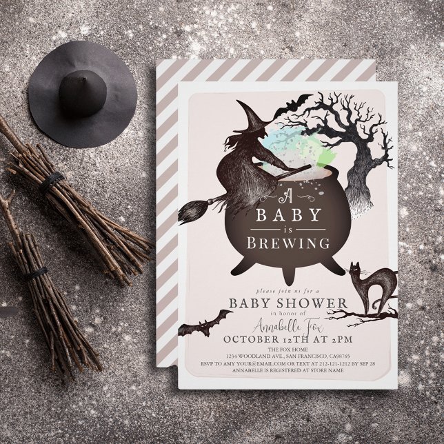 A Baby is Brewing Pink Halloween Baby Shower Invitation (Creator Uploaded)