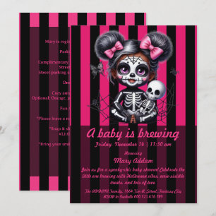 A  Baby is Brewing   Pink Halloween Baby Shower Invitation