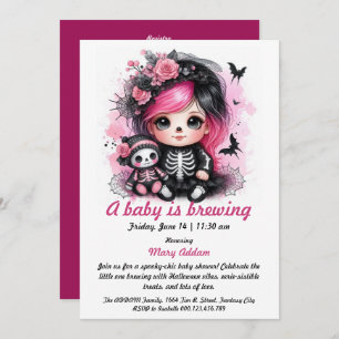 A Baby is Brewing Pink Halloween Baby Shower Invitation