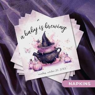 A Baby Is Brewing Pink Halloween Baby Shower Napkin