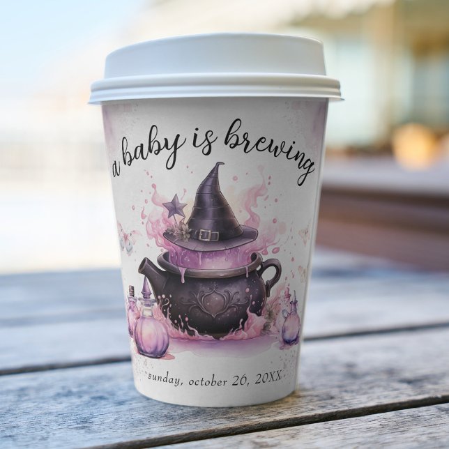 A Baby Is Brewing Pink Halloween Baby Shower  Paper Cups (Creator Uploaded)
