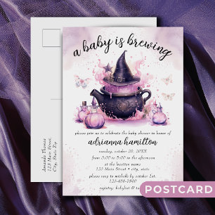 A Baby Is Brewing Pink Halloween Baby Shower  Postcard