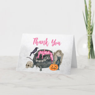 A Baby is Brewing Pink Halloween Baby Shower Thank You Card