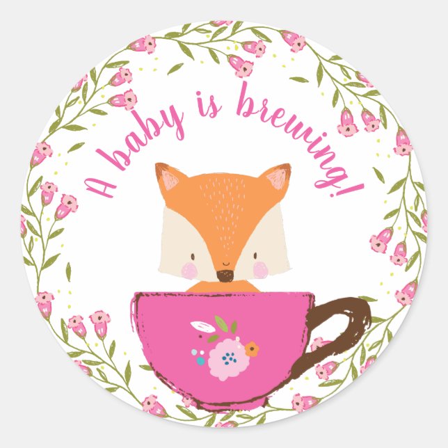 A Baby is Brewing Pink Teacup Baby Girl Shower Classic Round Sticker (Front)
