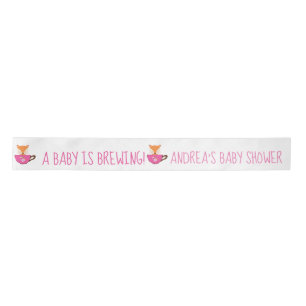 A Baby is Brewing Pink Teacup Baby Girl Shower Satin Ribbon