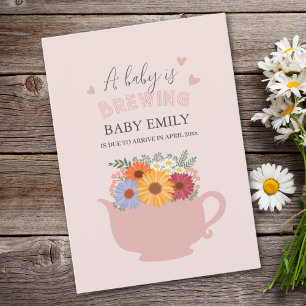 A Baby Is Brewing Pink Teapot Spring Baby Arrival Announcement