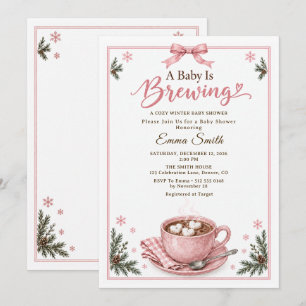 A Baby Is Brewing Pink Winter Cocoa Baby Shower Invitation