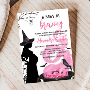 A Baby is Brewing Pink Witch Baby Shower Invitation