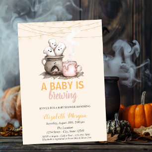 A Baby Is Brewing Polka Dots Halloween Baby Shower Invitation