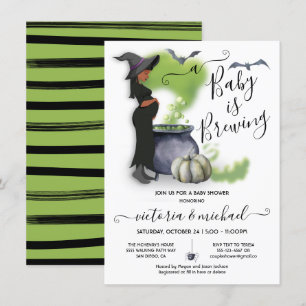 A Baby is Brewing Pregant Witch Baby Shower Invita Invitation