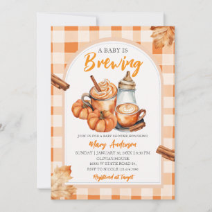 A Baby Is Brewing Pumpkin Spice Bottle Baby Shower Invitation