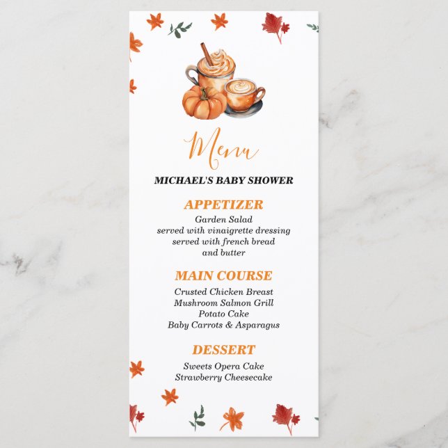 A Baby Is Brewing Pumpkin Spice Coffee Baby Shower Menu (Front)