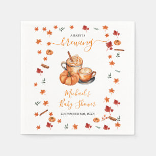 A Baby Is Brewing Pumpkin Spice Coffee Baby Shower Napkin
