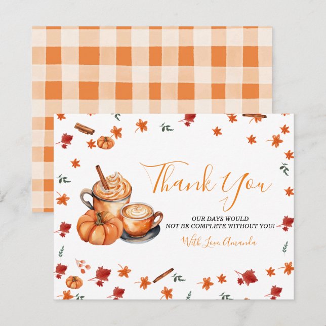 A Baby Is Brewing Pumpkin Spice Coffee Baby Shower Thank You Card (Front/Back)