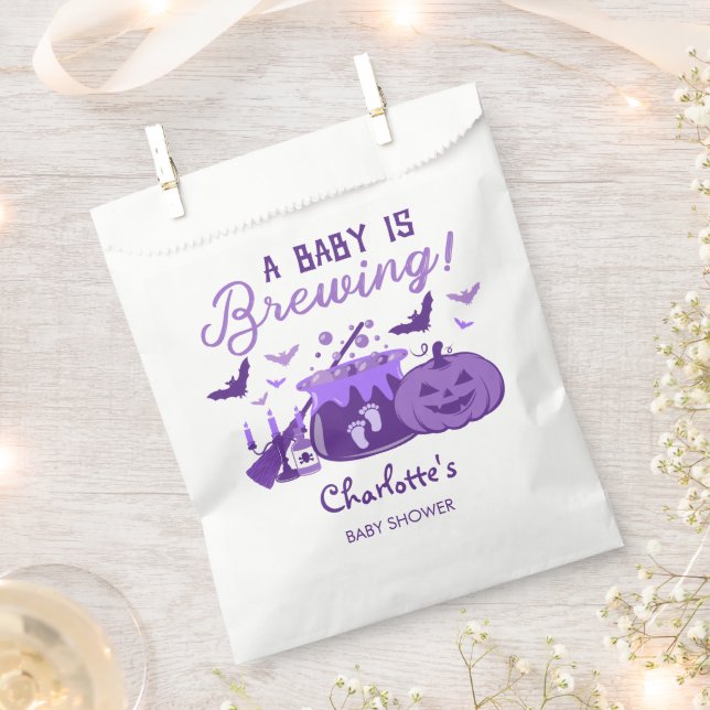 A Baby Is Brewing Purple Halloween Baby Shower Favour Bags (Clipped)