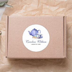 A Baby is Brewing purple Tea Party Baby Shower Classic Round Sticker