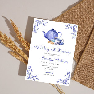 A Baby is Brewing purple Tea Party Baby Shower  Invitation